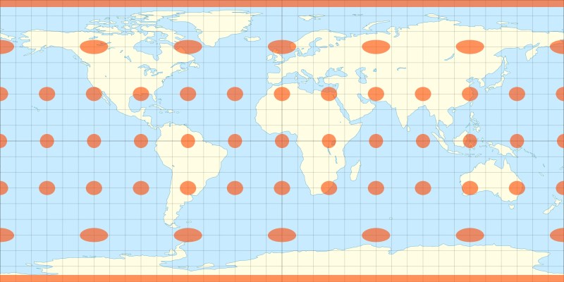 Geohash cell size variation near the poles using equirectangular projection