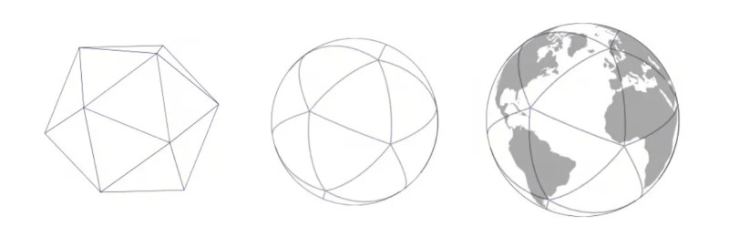 H3's icosahedron structure projected onto the globe